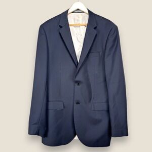 Indochino Bespoke Sport Coat Blazer Men 44L Navy Blue 2 Btn 100% Wool Business